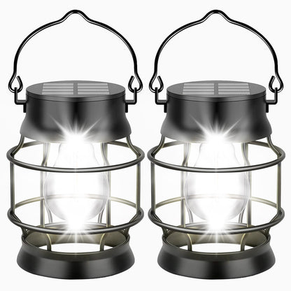 Solar Lantern Outdoor,Solar Lights Outdoor Waterproof Garden Lights,2 Pack Metal Hanging Lanterns Outdoor White LED Lighting for Yard Patio Pathway Garden Decorations