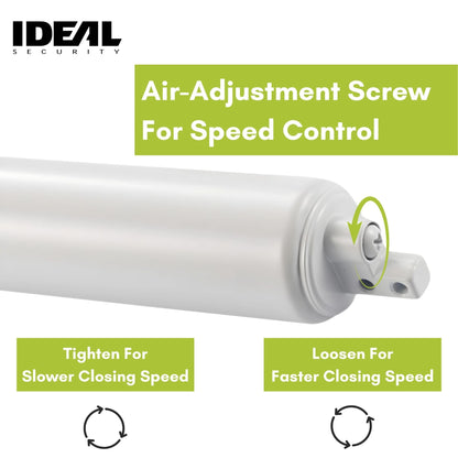 Ideal Security Model 8730 Heavy Duty Pneumatic Screen and Storm Door Closer with Wind Chain, 10.5" L x 1.5" W x 1.5" H, White
