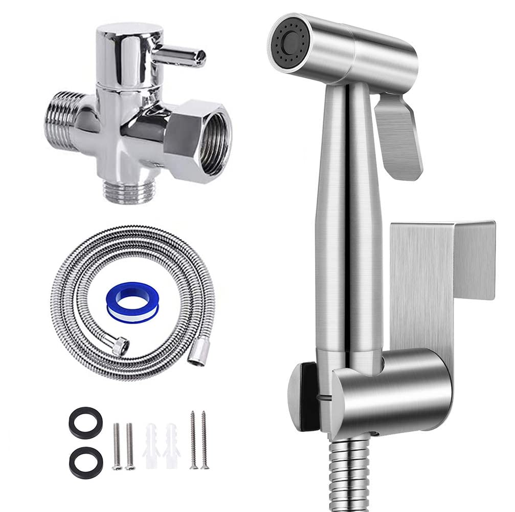 Handheld Bidet Sprayer for Toilet, Stainless Steel Jet Spray for Toilet Seat, Muslim Shower, Adjustable Water Pressure with Bidet Hose, Support Wall or Toilet Mount