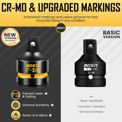 BOEN PRO 1" F to 3/4" M Impact Socket Reducer, Impact Driver Conversions for Impact Wrench, CR-MO Steel, Embossed and Painted Marking