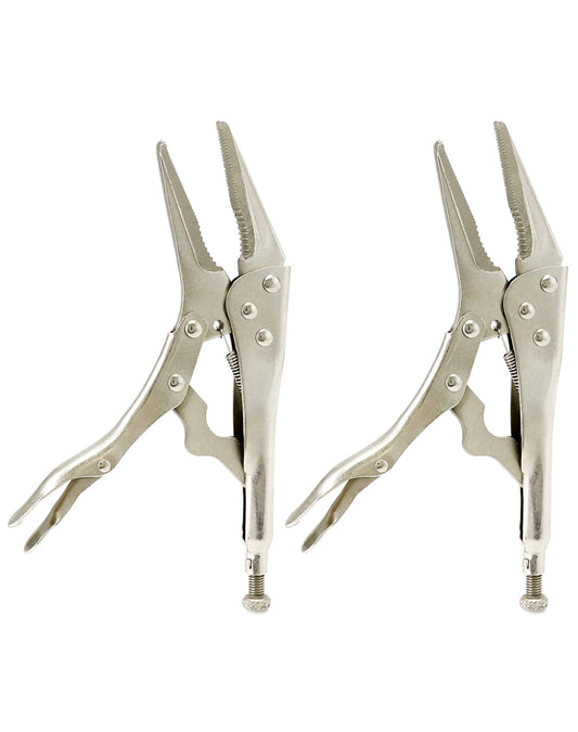 QWORK 2 Pack Original Locking Pliers Long Nose, 9" Long Nose Pliers, Curved Jaw Pliers, 2-3/4" Maximum Opening Locking Pliers Set