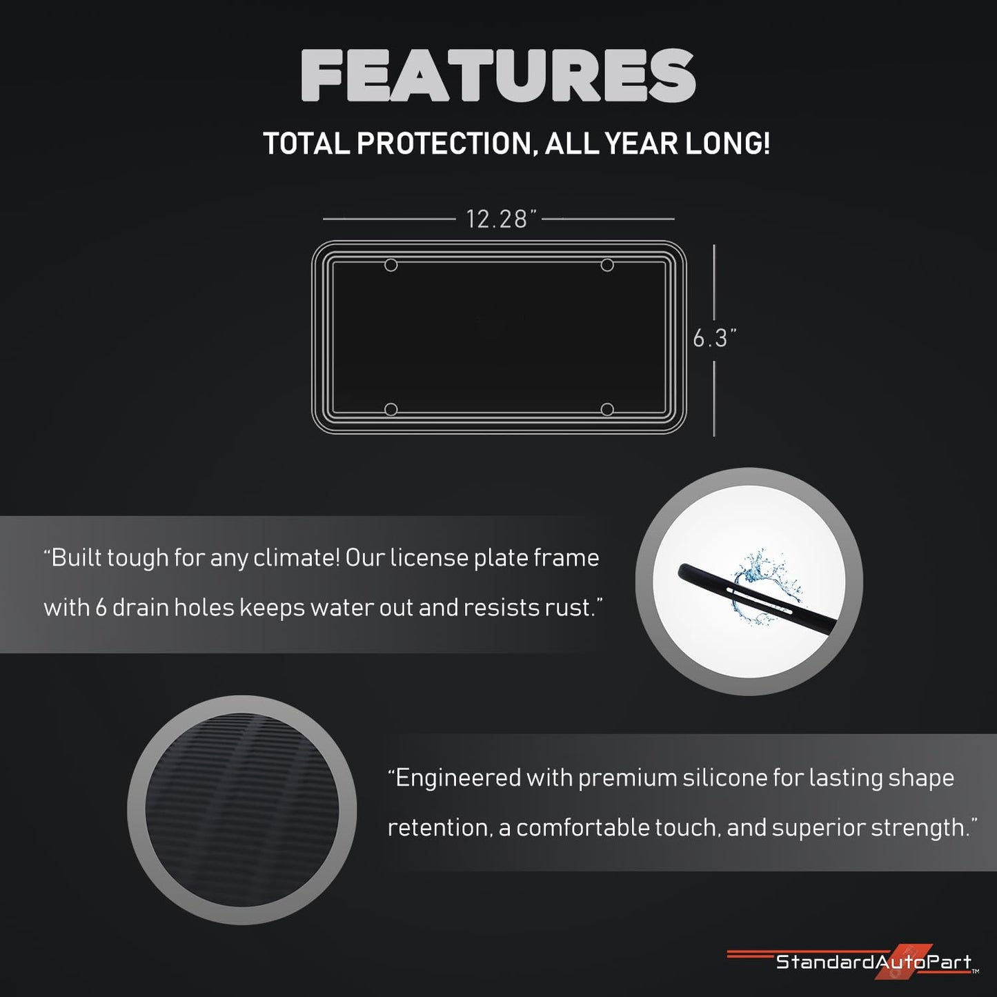 Premium Black Silicone License Plate Frame – 2 Pack, Rust Proof, Rattle Proof, Weather Proof Universal License Plate Holder for Front/Rear, Street Legal, No Obstruction