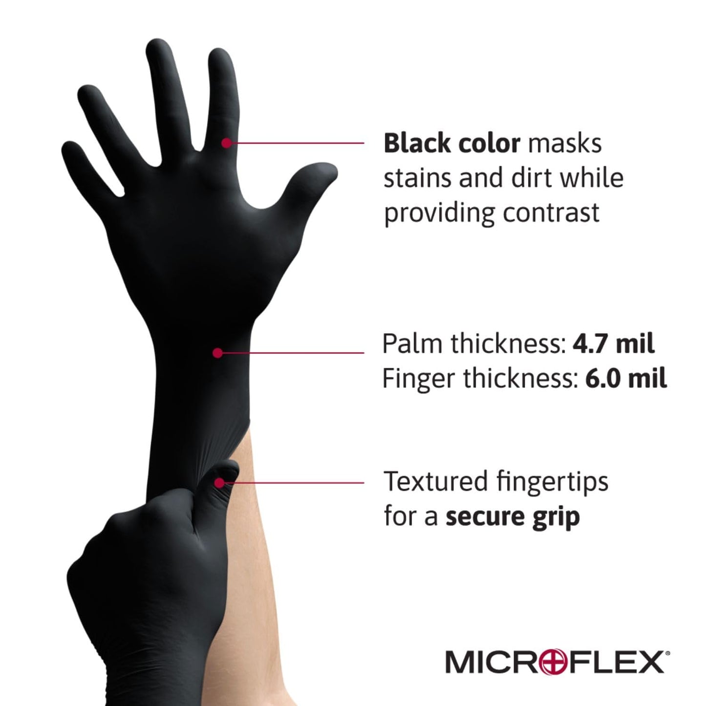 Microflex MK-296-XXL-Box Midknight Exam Gloves, PF Nitrile, Textured, Black, XXL (Pack of 100)