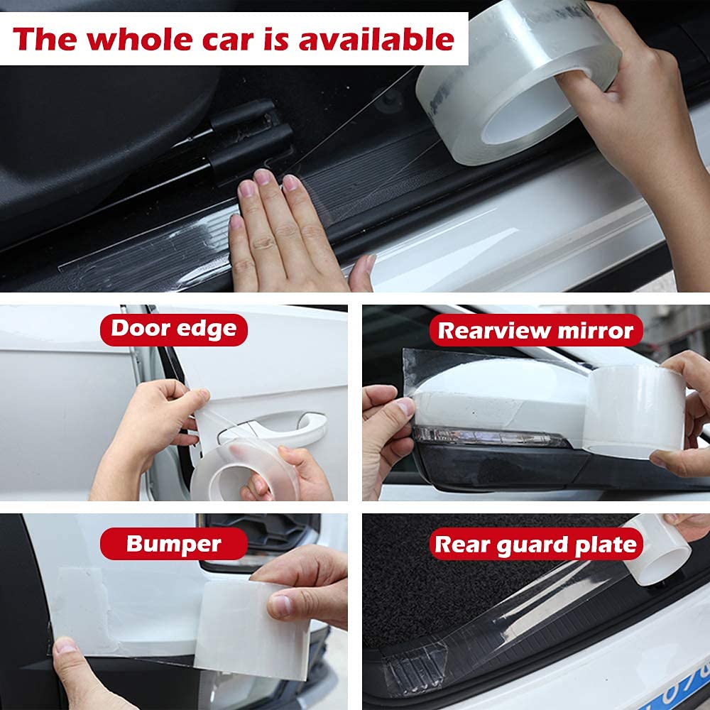 Universal Car Protection Door Edge Guard, Clear Car Sill Protector Film with Anti-Collision Shield for Most Vehicles (33Ft x 4In, Transparent)