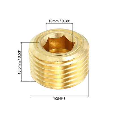 PATIKIL 1/2" NPT Brass Hex Countersunk Plugs, 8 Pack Counter Sunk Internal Hex Thread Socket Pipe Plugs Male Fittings for Water Oil Gas Pipeline