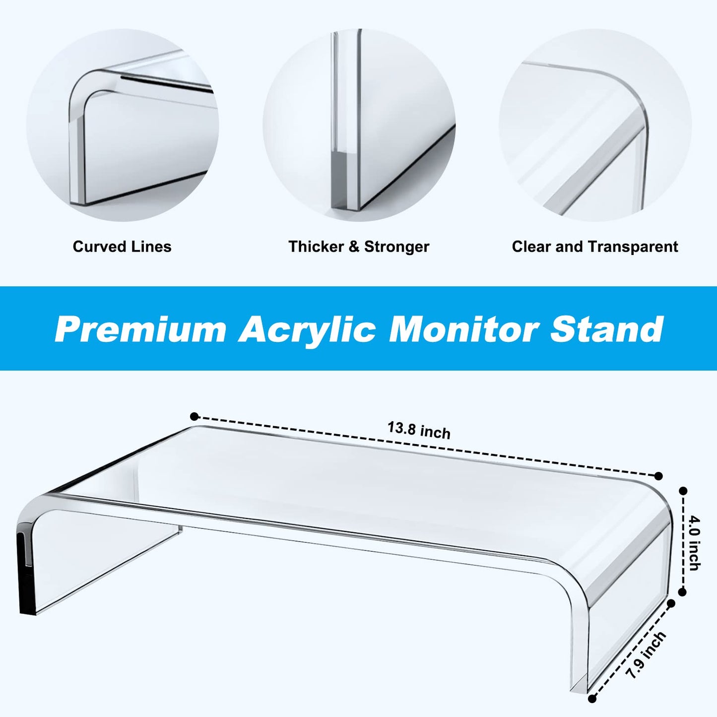 Acrylic Monitor Stand Riser - Acrylic Laptop Stand, Clear Monitor Stand, Monitor Riser for Desk Keyboard Storage Office, Home, School
