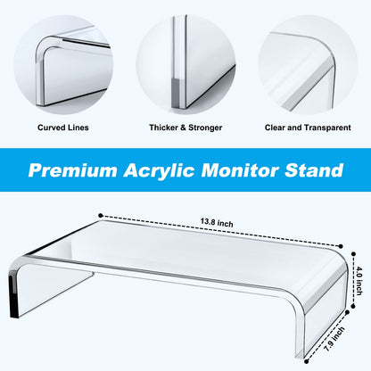 Acrylic Monitor Stand Riser - Acrylic Laptop Stand, Clear Monitor Stand, Monitor Riser for Desk Keyboard Storage Office, Home, School