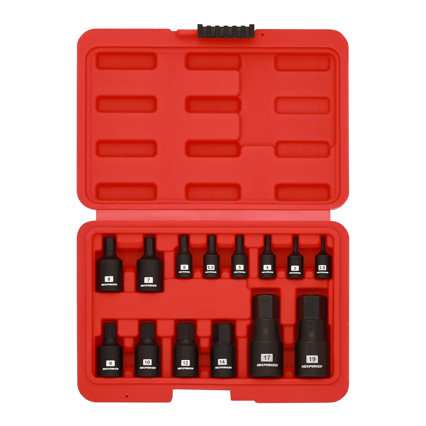 MIXPOWER 14-Piece Dr. Bit Socket Set, 2.5mm to 19mm, 1/4", 3/8" and 1/2" Drive, Cr-Mo Impact Grade, Metric, Hex Bit Socket