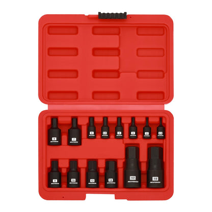 MIXPOWER 14-Piece Dr. Bit Socket Set, 2.5mm to 19mm, 1/4", 3/8" and 1/2" Drive, Cr-Mo Impact Grade, Metric, Hex Bit Socket