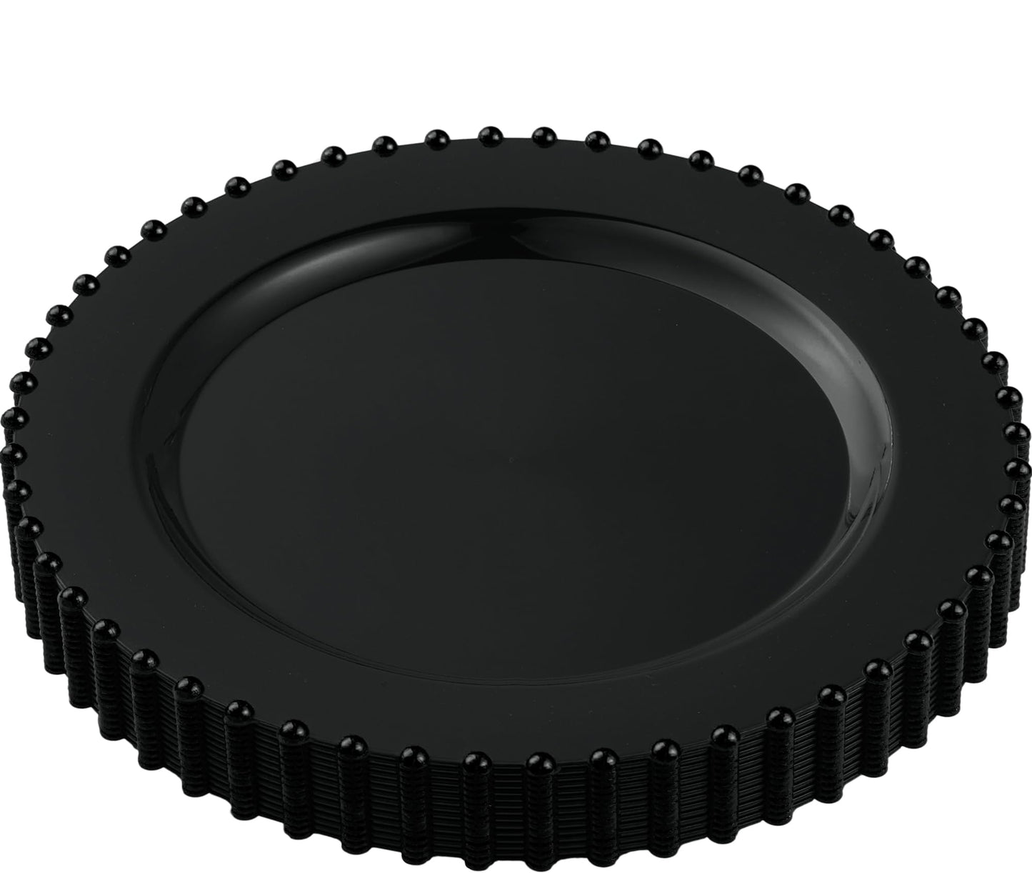 PLASTICPRO 32 Piece Combo Plastic Dinner Plates Disposable Plastic Fancy Heavy Duty Party Dishes 7 inch and 10 inch, Black Beaded