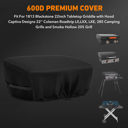 Heavy Duty Grill Cover for Blackstone 22inch Tabletop Griddle with Hood and Also fit for Coleman Roadtrip LX,LXX, LXE, 285 Camping Grills and Smoke Hollow 205 Grill,600D Heavy Duty Cover - Heighten