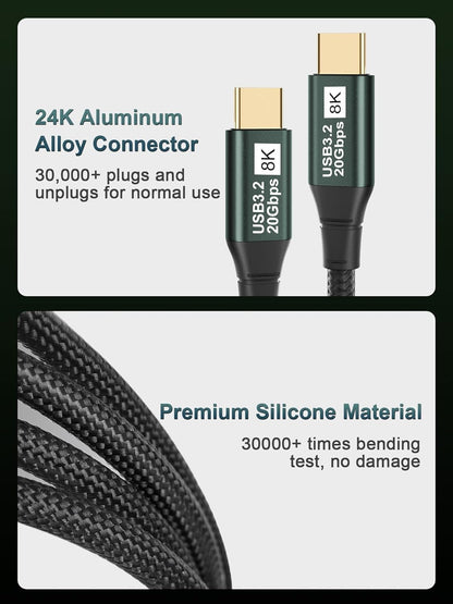 KAKAPOZO USB C to USB C 3.1 Gen 2 Cable-10FT-20Gbps Data Transfer-8K@60Hz Video Output Monitor Cable-100W PD Fast Charging USB C to USB C Display Cable-Type C to Type C