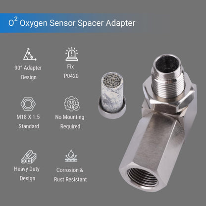 Abvefudo O2 Oxygen Sensor Spacer 90 Degree, P0420 CEL Fix Adapter for Check Engine Light, Universal M18 x 1.5 Connector, Right Angle Spacer for Catalytic Defouler