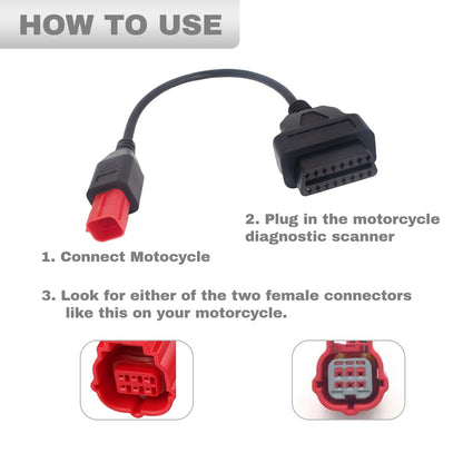 6 Pin OBD2 Adapter Cable for Euro5 Motorcycles, Fit for Moto Guzzi, Vespa, Piaggio, KTM, Suzuki, Honda– Motorcycle Diagnostic Connector