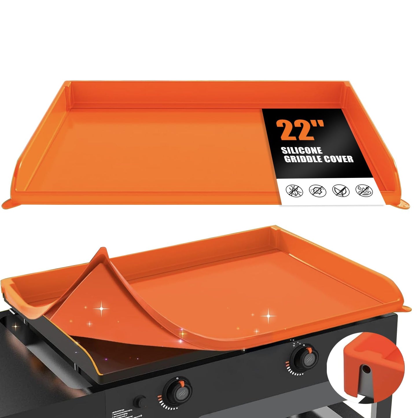 Silicone Blackstone Griddle Mat Cover, 22 Inch High-Edge Full Coverage with Grips, Grill Buddy Mat for Outdoor, All Season Cooking Surface Protector for Blackstone, BBQ Accessories (Orange, 22")