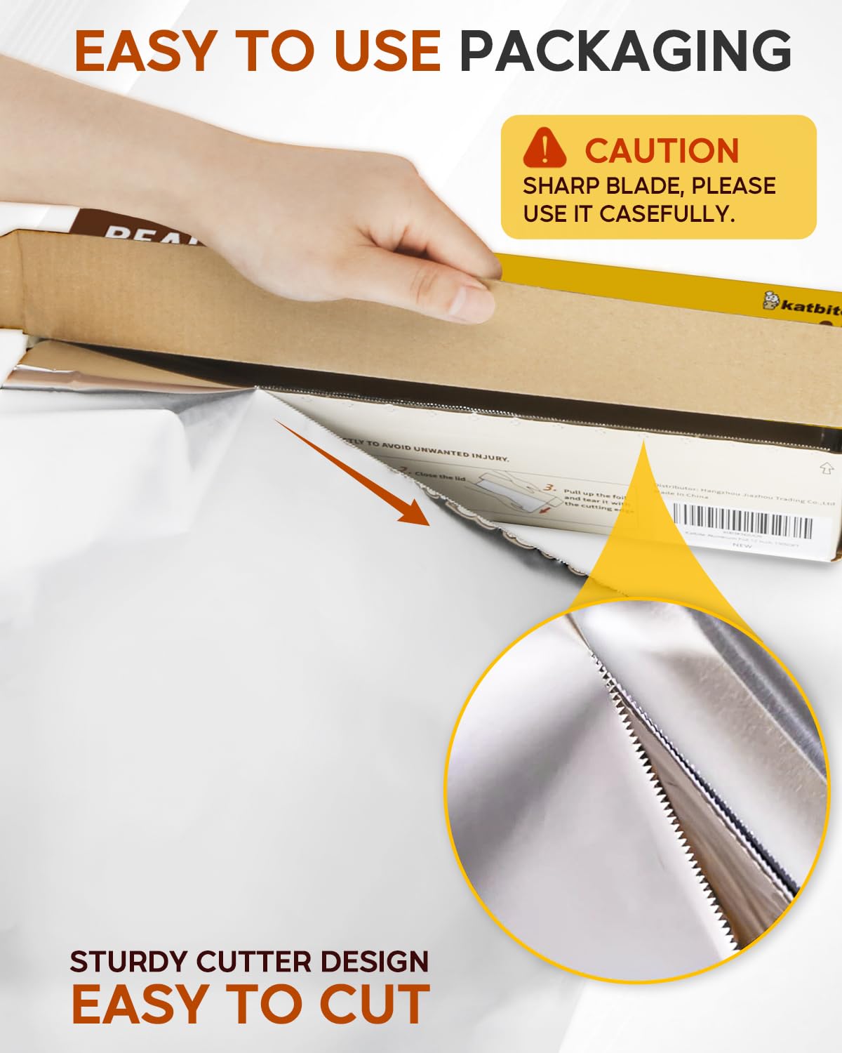 Katbite Aluminum Foil Roll, Heavy Duty 12inx150ft, 30 Micron Thick Strong Foils Aluminum Roll with Cutter for Home Cooking, Catering, Grilling,150Sqft