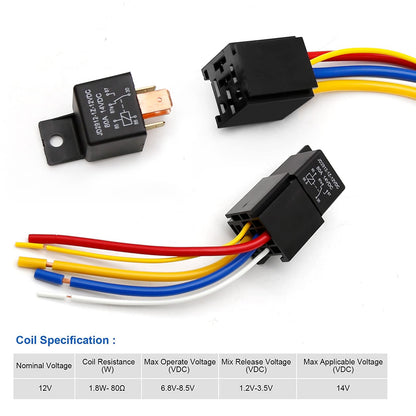 Vkinman 80Amp 12V 5-pin Relay Kit, SPDT 12-Volt Automotive Relay with Heavy-Duty Pigtail, 2-Pack