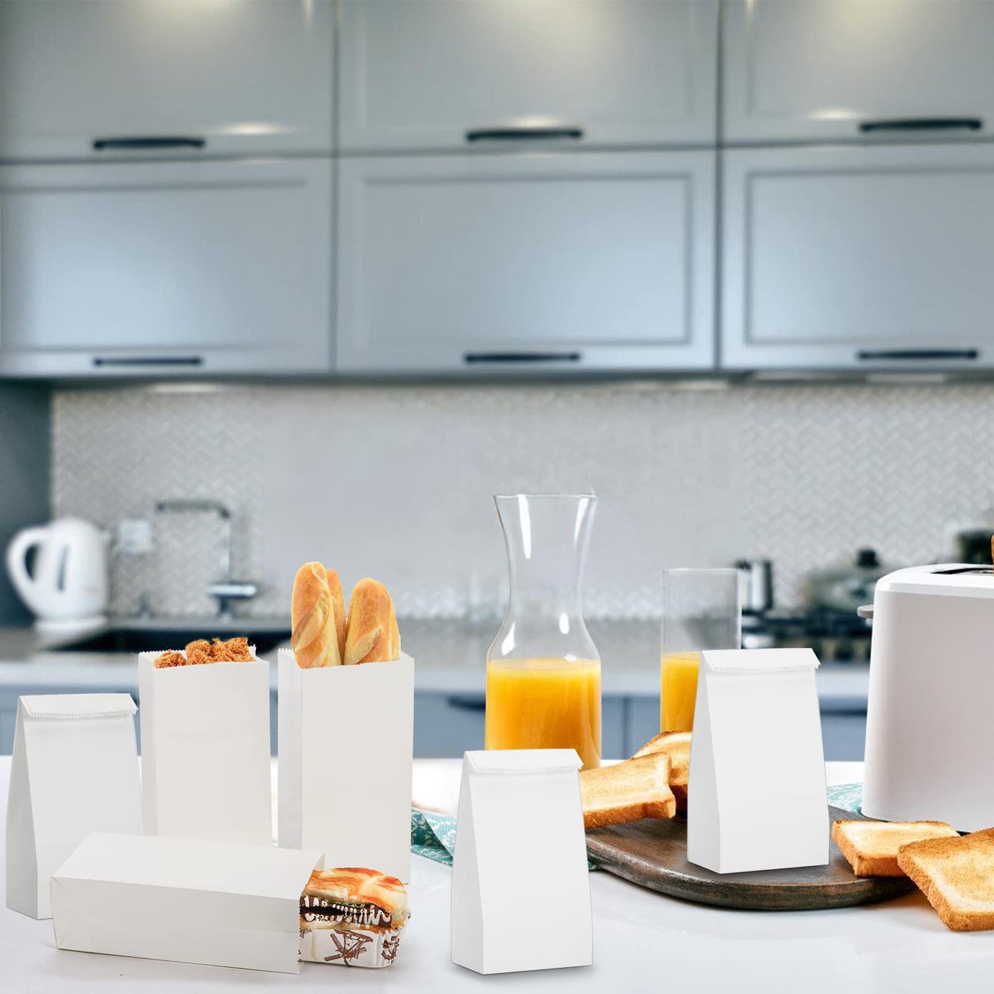 Foraineam 300 Pack Mini Paper Bags 3.5 x 2.2 x 7 inch Durable White Kraft Paper Snack Bag Paper Lunch Bag Small Cookie Favor Bags for Candies, Cookies, Fries, Bread, Popcorn