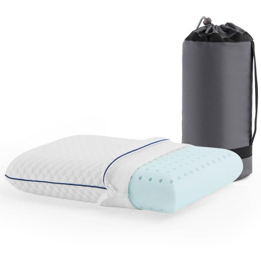 WEEKENDER Gel Memory Foam Camping Pillow - Travel Essentials & Must Haves - Camping Gear & Accessories - Contouring Neck Support - Small Size Compatible for Camping, Car, Airplane, and Beach - 1 Pack
