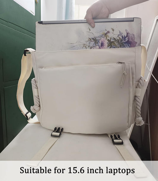 Cute Crossbody Bag, 15.6 Inch laptop messenger bag for women, Aesthetic Shoulder Bag with Cute Pins and Ornament Blue