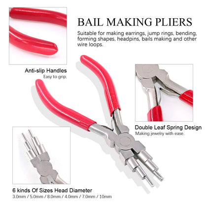 Swpeet 3Pcs Jewelry Pliers Kit: 6-in-1 Bail Making Looping, Nylon Jaw, and Bent Nose Micro Pliers for Jewelry Making and Crafts