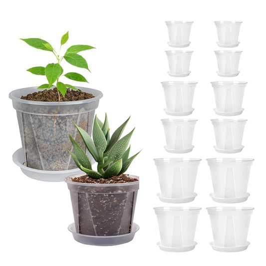 Clear Plastic Plant Pots with Drainage, 10/13/15 cm, 12-Pack Nursery Containers, Transparent (Transparent)