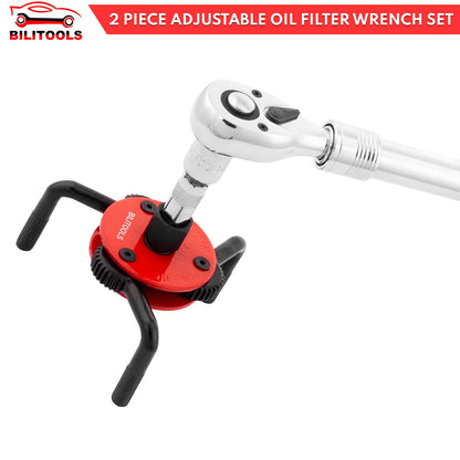 BILITOOLS Oil Filter Removal Tool, Universal Oil Filter Wrench Set Adjustable 2-1/2 to 4 inch & 3 to 5-1/8 inch, 1/2" Drive