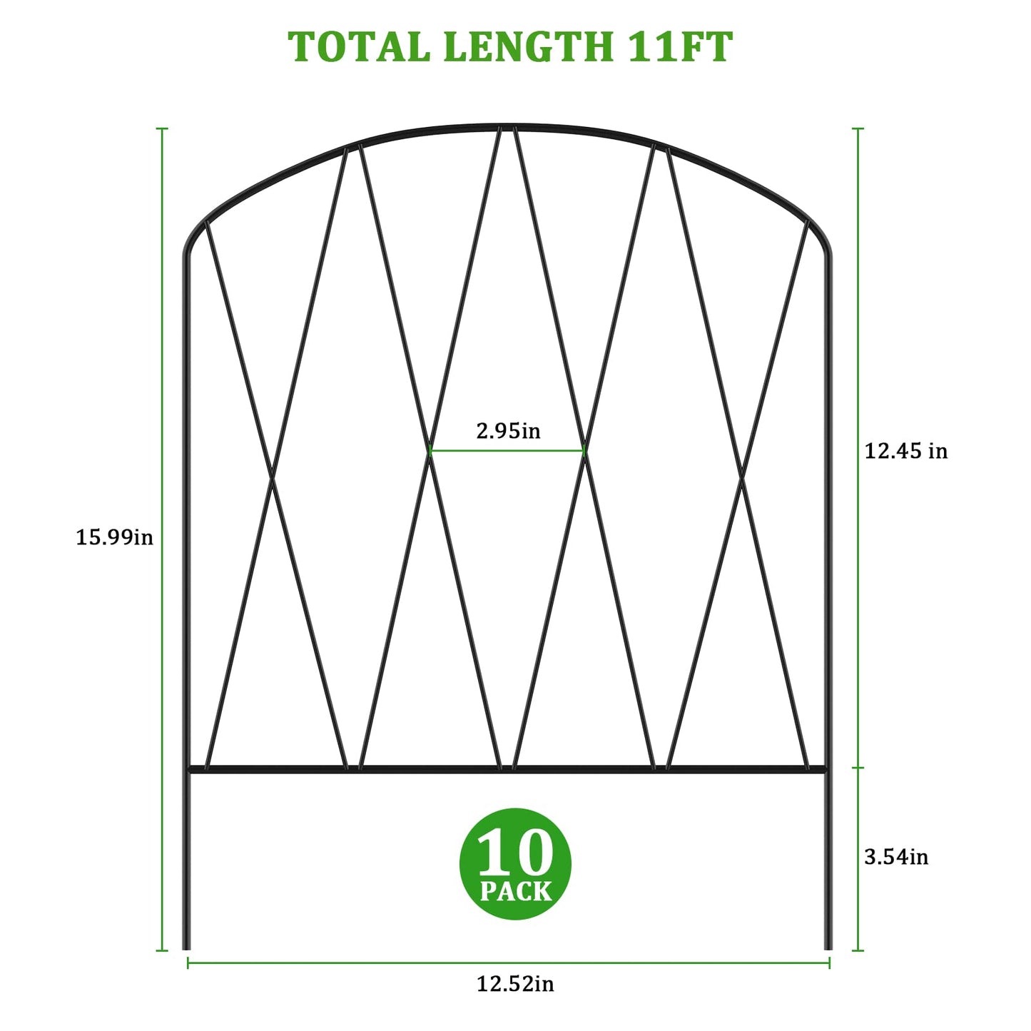 YBING Decorative Garden Fence, 10 Pack 11Ft (L) x 16In (H) Arched Metal Fence Border, Rustproof Animal Barrier for Flower Bed Patio Landscape Outdoor
