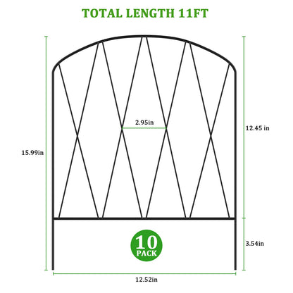 YBING Decorative Garden Fence, 10 Pack 11Ft (L) x 16In (H) Arched Metal Fence Border, Rustproof Animal Barrier for Flower Bed Patio Landscape Outdoor