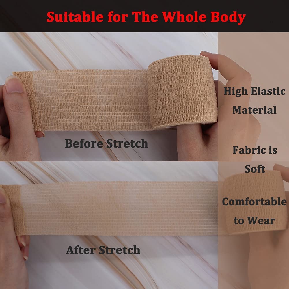 24 Pack Brown Breathable Self Adhesive Bandage Wrap 2 Inch, Multi-Purpose Non-Woven Cohesive Wrap - Vet Wrap | Athletic Tape, Ankle Sprains, Swelling, Pets