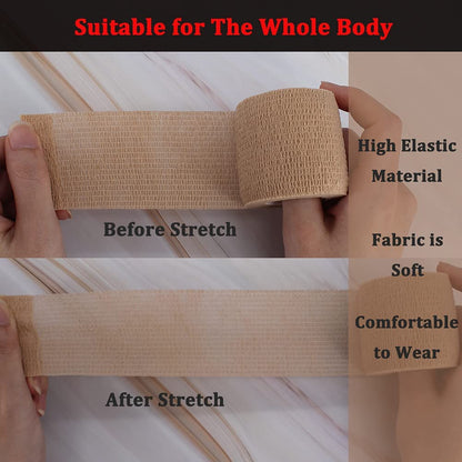 24 Pack Brown Breathable Self Adhesive Bandage Wrap 2 Inch, Multi-Purpose Non-Woven Cohesive Wrap - Vet Wrap | Athletic Tape, Ankle Sprains, Swelling, Pets