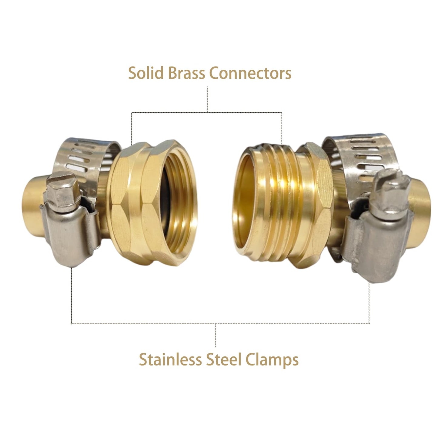 VASLON Solid Brass Garden Hose Repair Kit, 3/4" and 5/8" Hose End Repair Connector with Stainless Steel Clamps, Male and Female Hose Fittings, 4 Sets