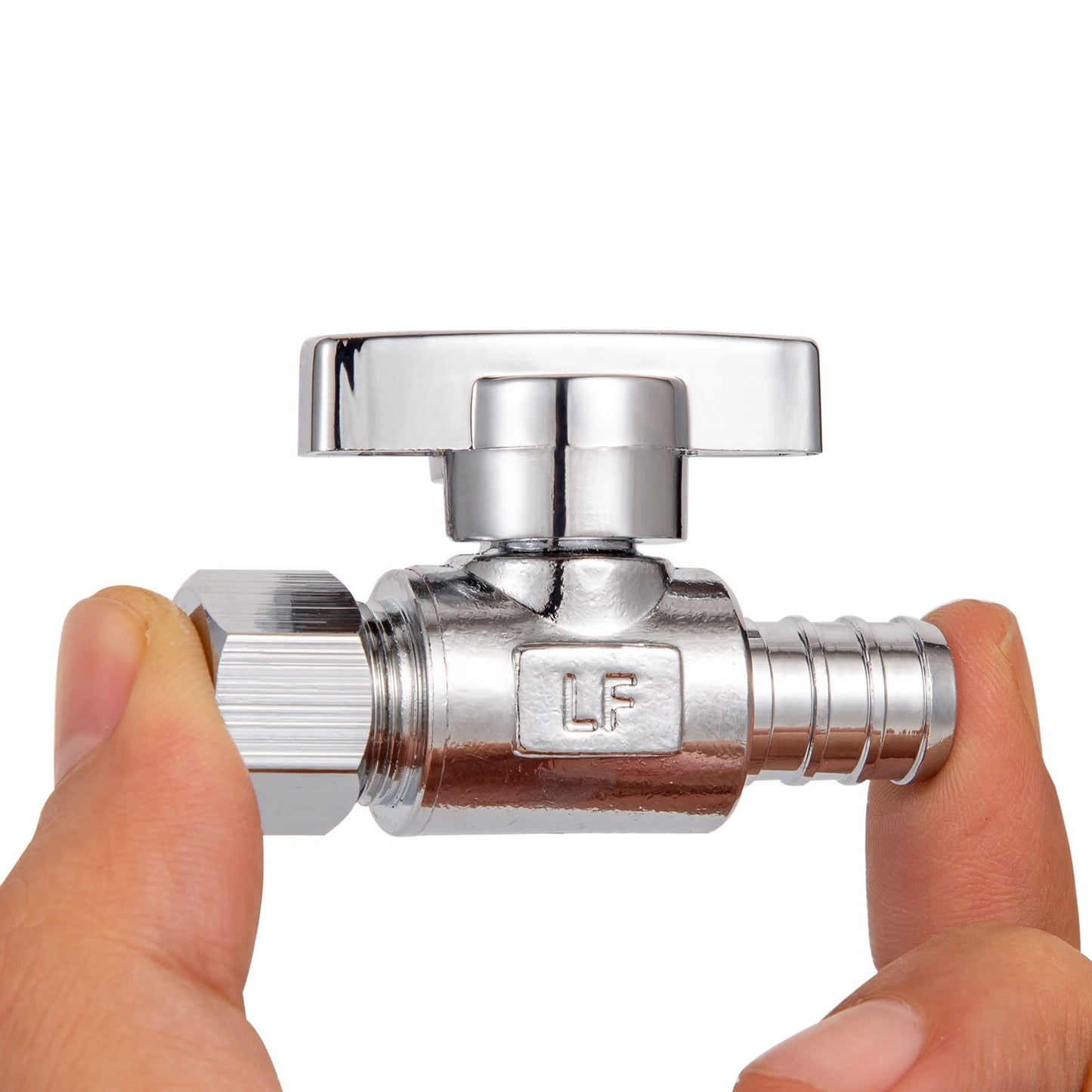 Breezliy 1/2 Pex Straight Stop Valve Sink Toilet Shut Off Valve,2 Pack Turn Straight Stop Valve 3/8" OD Compression X 1/2" Barb Crimp Pex LF Chrome Plated Brass with 2pcs 1/2 PEX Copper Ring