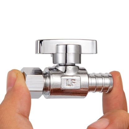 Breezliy 1/2 Pex Straight Stop Valve Sink Toilet Shut Off Valve,2 Pack Turn Straight Stop Valve 3/8" OD Compression X 1/2" Barb Crimp Pex LF Chrome Plated Brass with 2pcs 1/2 PEX Copper Ring