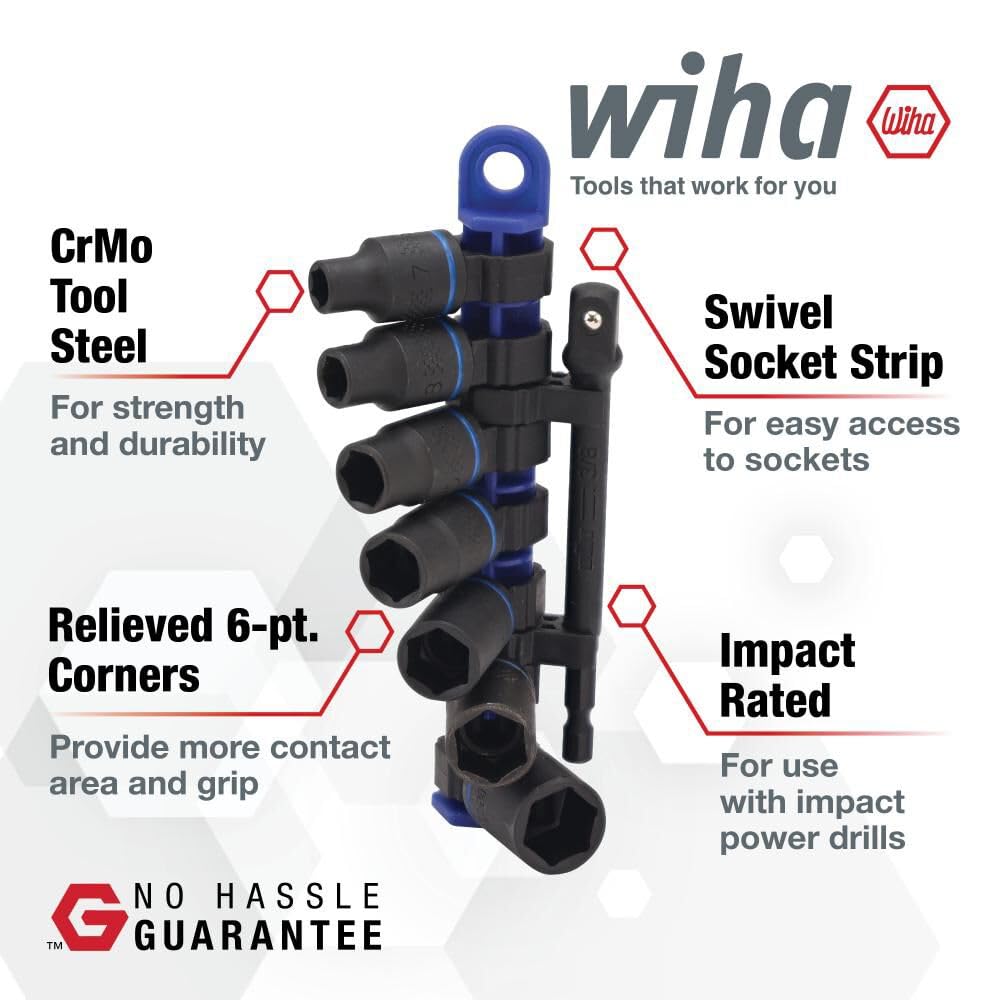 Wiha 72094 8-Piece 3/8" Drive Metric Impact Socket Set