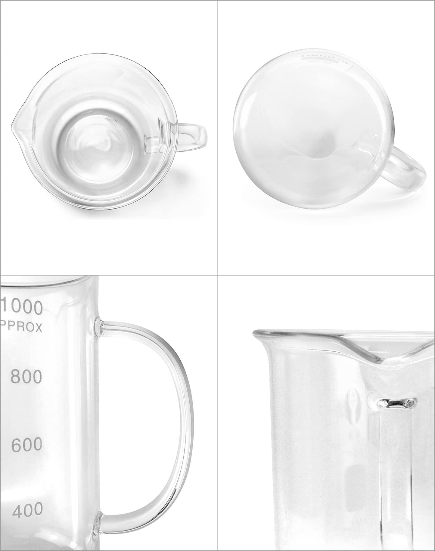 QWORK 1000ml Beaker Mug with Handle, Borosilicate Glass Measuring Cup, 2 Pack