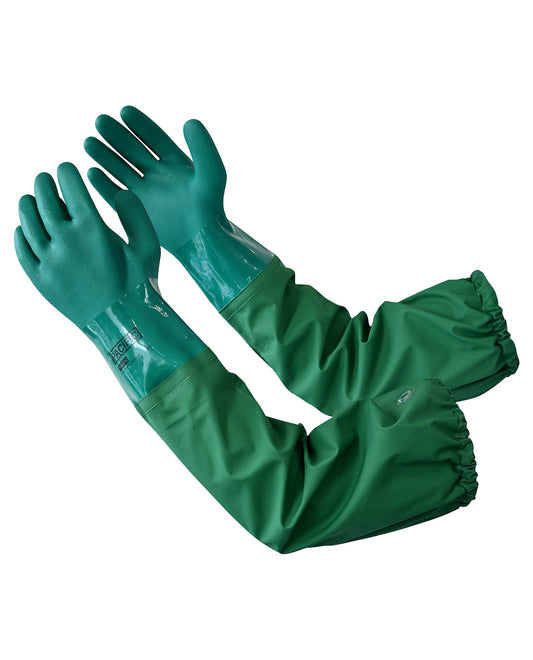 PACIFIC PPE 26" Rubber Chemical Resistant Gloves, PVC Reusable, Heavy Duty Waterproof With Cotton Liner, Anti-skid, Acid-alkali and Oil Resistant, Large