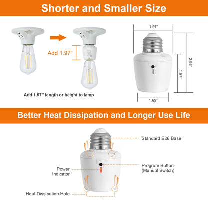 Suraielec Remote Control Light Socket, Wall Mount Switch, E26 E27 Lamp Socket, No Wiring, 100FT Range, Wireless Light Switch for Lamps, Pull Chain Light Fixture (1 Remote+2 Sockets, Shorter Version)
