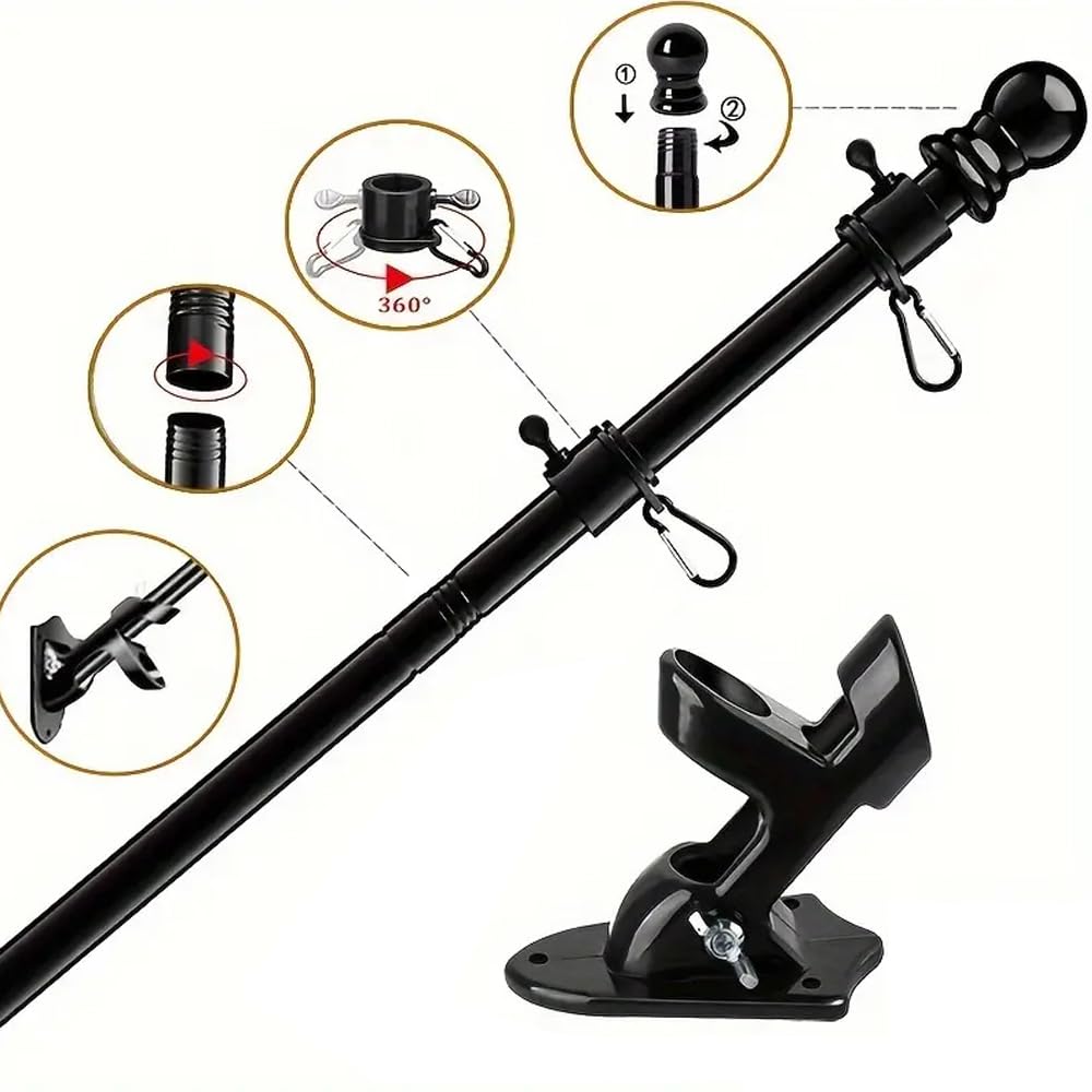 6 Ft Flag Pole Poles Outdoor Flags with Kit Mount Professional Stainless Steel Kit Outside House with Heavy Duty Metal Holder Flagpole Mounting Bracket Adjustable Length for Garden House Patio