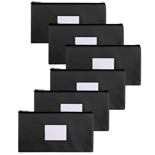 NICKANG Black Money Bags with Zipper for Cash | 11.25" x 6.25" | 6 Pack | Bank Deposit Bags with Zipper, Money Pouches for Cash, Cash Register Bags. (6 Black)