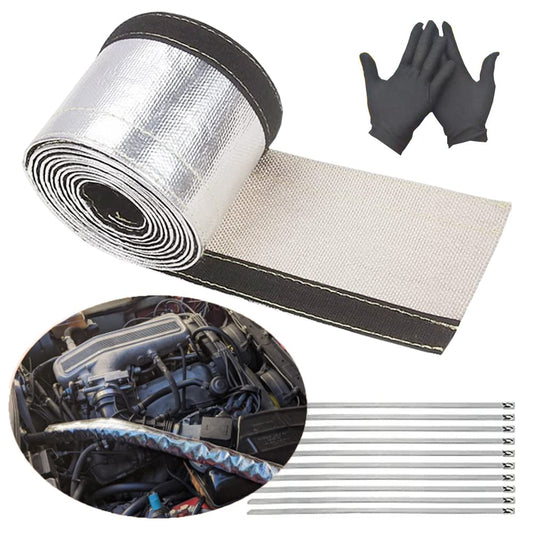 Aluminized Heat Shroud Sleeving Heat Sheath Fuel line Wire Protection Silver Hose with 10 Pcs Metal Zip Ties (1.5''I.D. x 10FT)