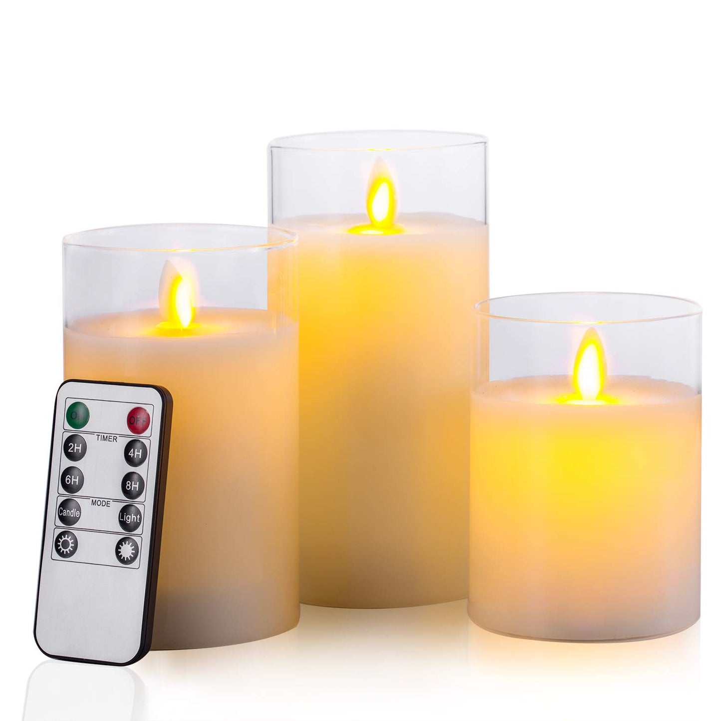 AKU TONPA Pack of 3 (Φ 3" x H 4"/5"/6") LED Flameless Battery Operated Candles with Remote and Timer, Acrylic Pillar Candles for Festival Wedding Christmas Home Party Decor, Indoor and Outdoor Use