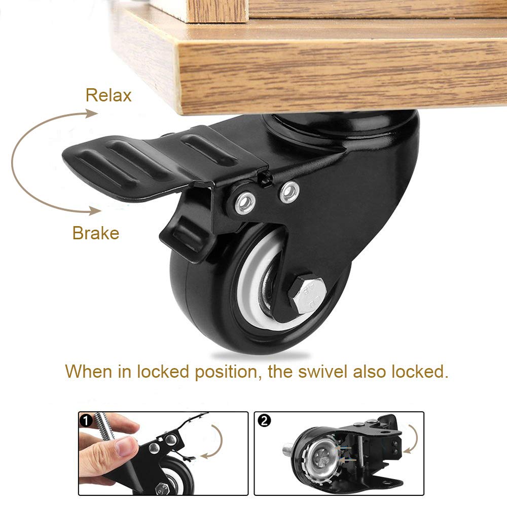 Onerbuy 4 Pack Caster Wheels Heavy Duty Swivel Casters with Brakes, Dual Locking Wheels Replacement for Industrial Trailer, Home Furniture, Office Table Cabinet(1.5 Inch M8 Stem)