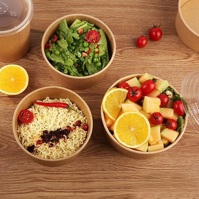 Eco-Friendly Disposable Paper Bowls with Lids - 12 oz | Biodegradable Soup, Salad, and Dessert Containers | Pack of 50 for Parties, Meal Prep & Everyday Use