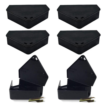 Lockable Mouse Bait Station, Heavy Duty Reusable Bait Box for Indoor and Outdoor Use, Tamper Resistant Design, 6 Pack with 2 Keys, Black