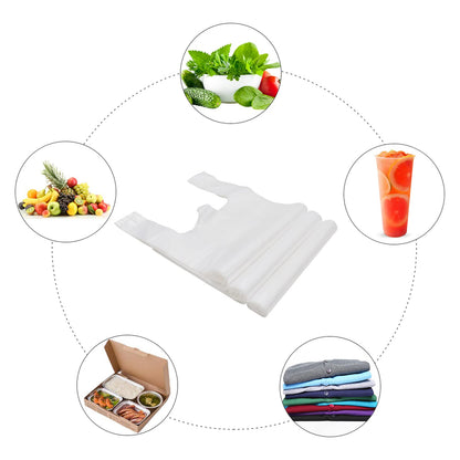T Shirt Bags Plastic Grocery Bags with Handles for Merchandise and Supermarket, Bolsas De Plastico Para Negocio, 12 x 20 Inch (White, 200Pcs)
