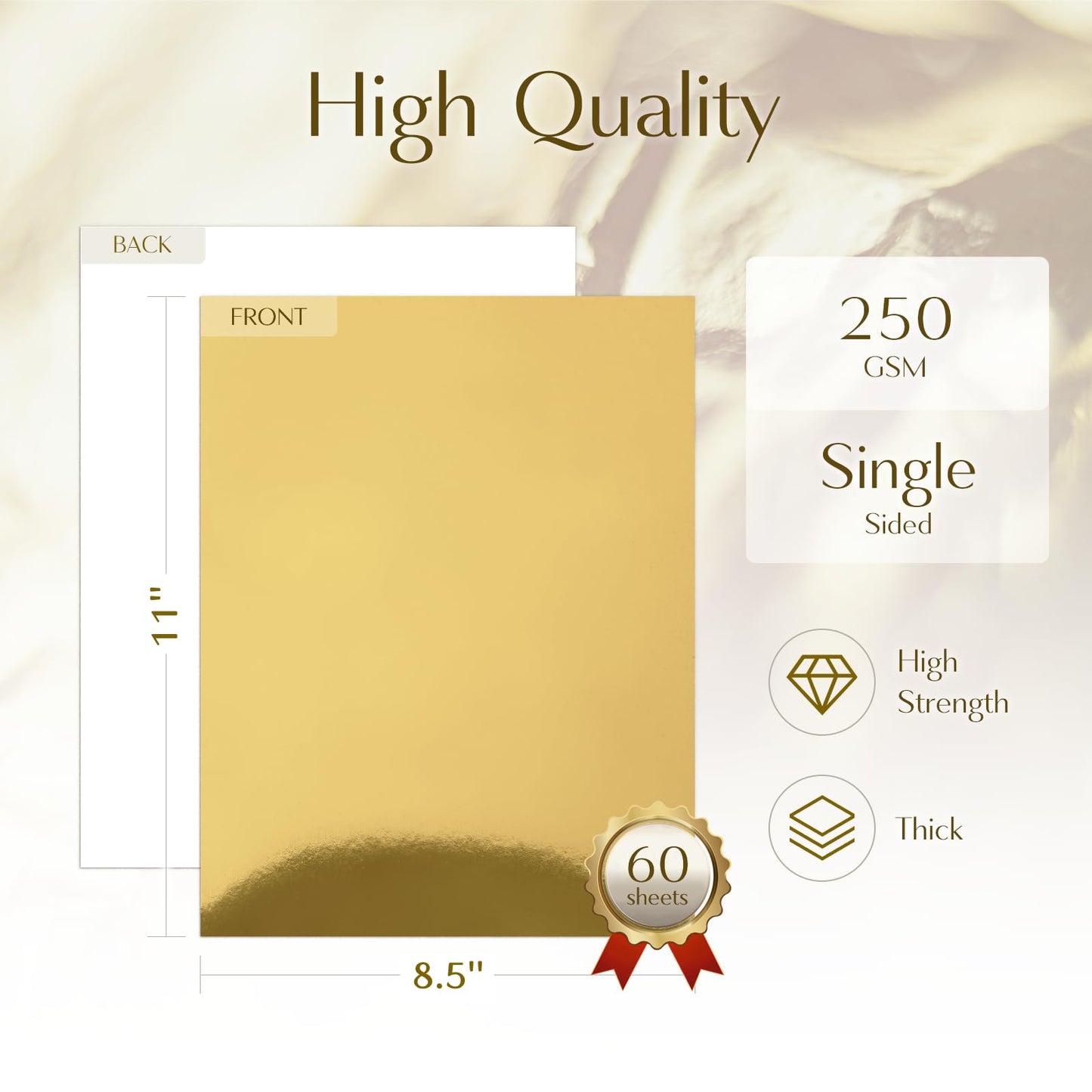 60 Sheets Metallic Gold Cardstock Paper, Goefun Foil Paper Glossy Cardstock 8.5 x 11 for Crafting Scrapbooks Greeting Cards and Invitations （250 GSM）