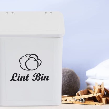 Xbopetda Metal Lint Bin for Laundry Room, Magnetic Lint Bin, Wall Mounted Lint Box Holder, Washer Dryer Trash Can with Lid, Modern Farmhouse Laundry Room Decor, Organization & Storage Box-White