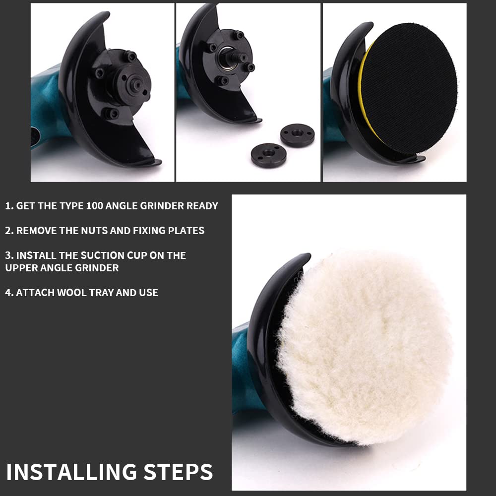 NuoDunco 7 Pieces 7 Inch Wool Polishing Pad Kit - Bonnet, Hook and Loop Buffing Pad, Woolen Waxing Pads for Car Polishing and Drill