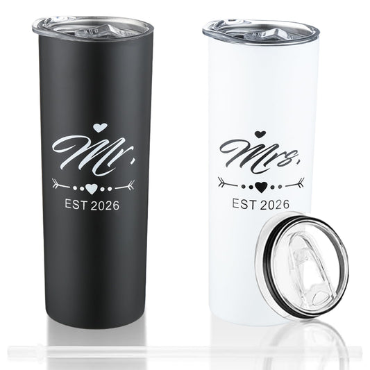 Mr and Mrs 2026 Tumbler Set, Engagement Wedding Gifts for Couples Newlyweds Wife Husband Bride to Be Newly Engaged 20oz Travel Tumbler Bachelorette Party Gifts